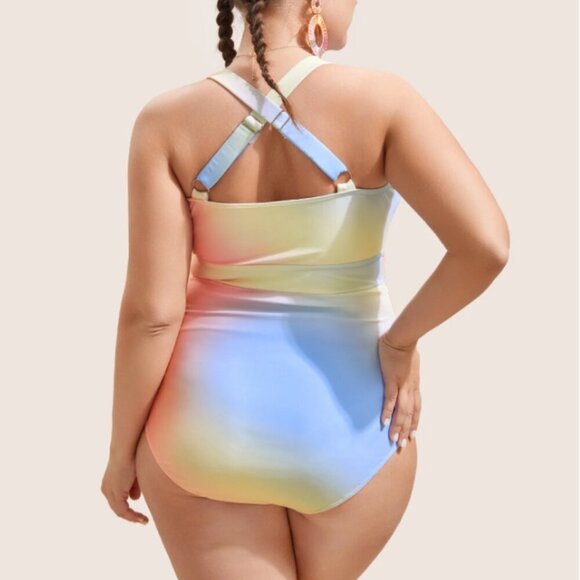 Bloomchic Plus Size Ombre Buckle Detail One Piece Swimsuit 2XL - us size 18 - Picture 3 of 5